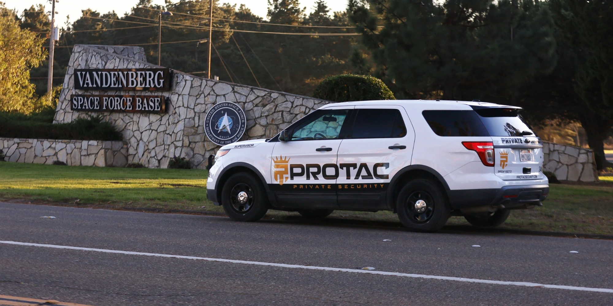 protac security car going to the Vandenberg space force base